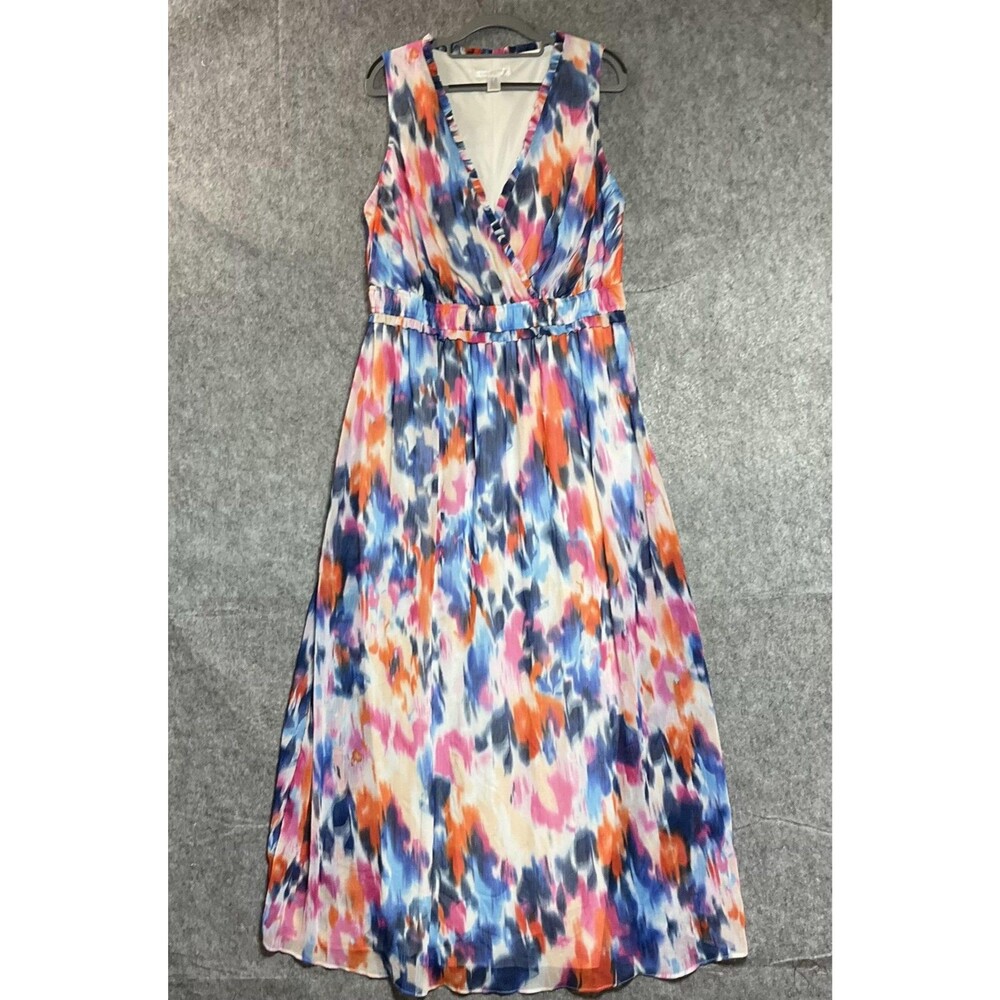 London Times Dress Womens 14W Multicolor Batik Sleeveless Maxi Chiffon Vacation